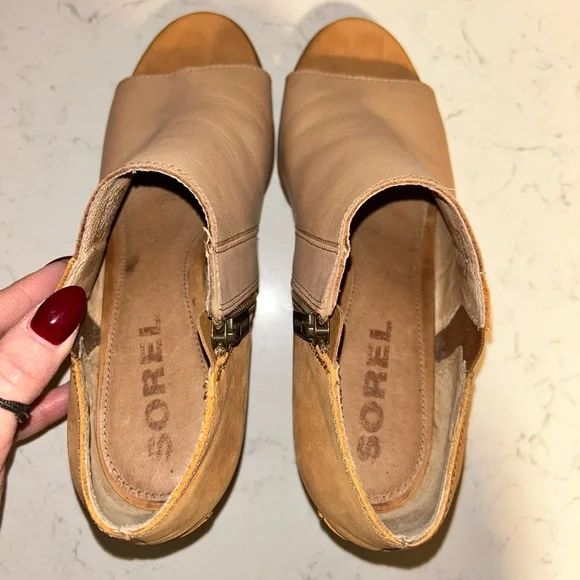 Sorel Nadia Leather Peep Toe Block Heel Ankle Bootie Sandals - Picture 11 of 13